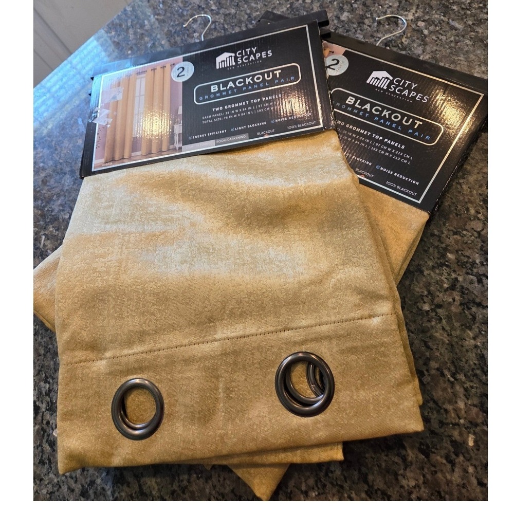 City Scapes Gold Blackout Grommet Curtain Panel Pair 38x84 2 Packs of Panels